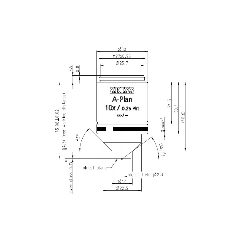 ZEISS objetivo Objektiv A-Plan 10x/0,25 Ph1 wd=4,3mm