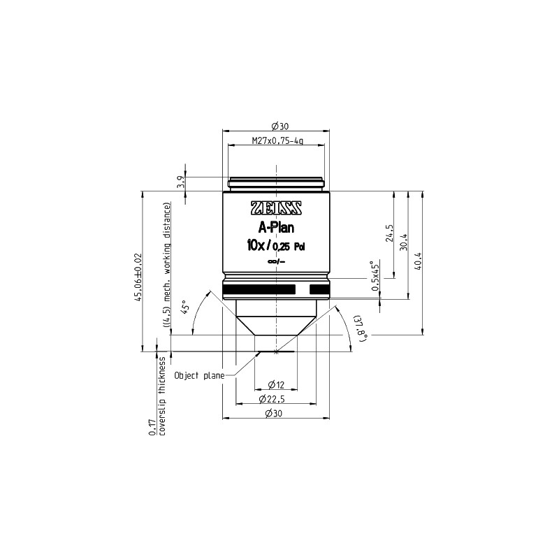 ZEISS Obiettivo Objektiv A-Plan 10x/0,25 Pol wd=4,5mm