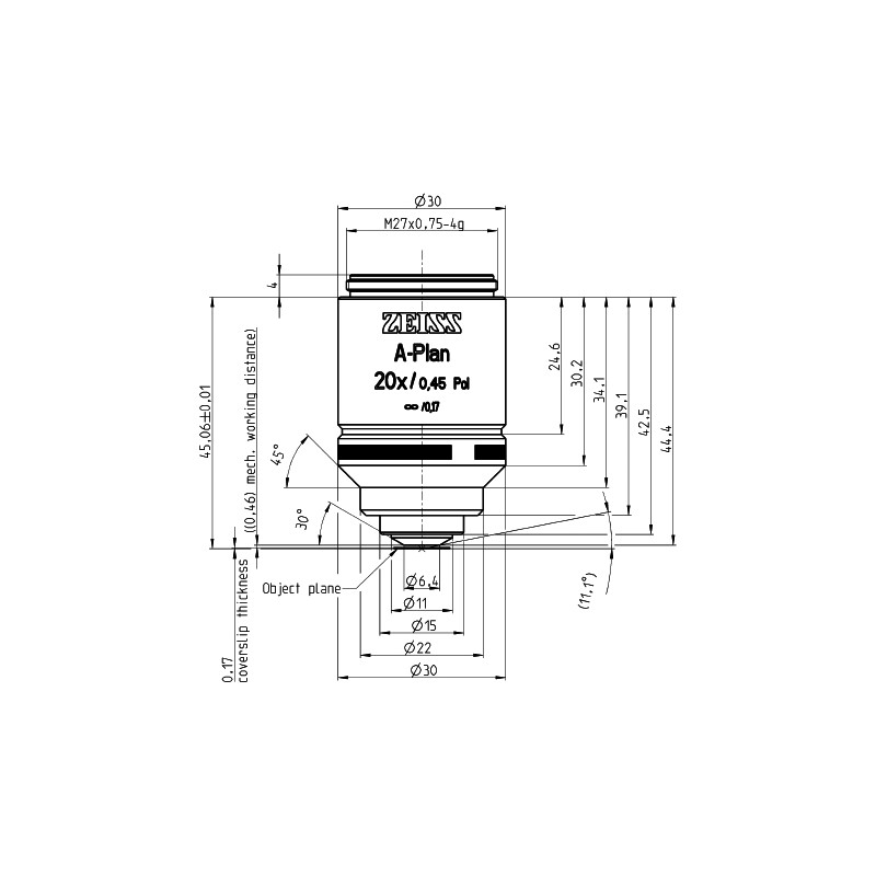 ZEISS Obiettivo Objektiv A-Plan 20x/0,45 Pol wd=0,46mm