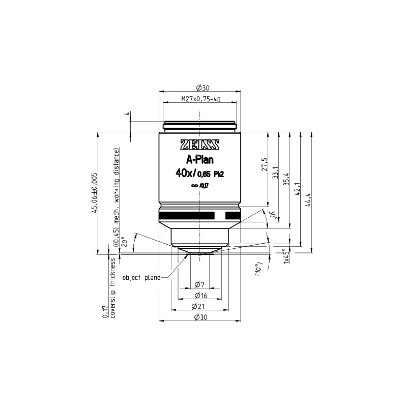 ZEISS Obiettivo Objektiv A-Plan 40x/0,65 Ph2 wd=a=0,45mm