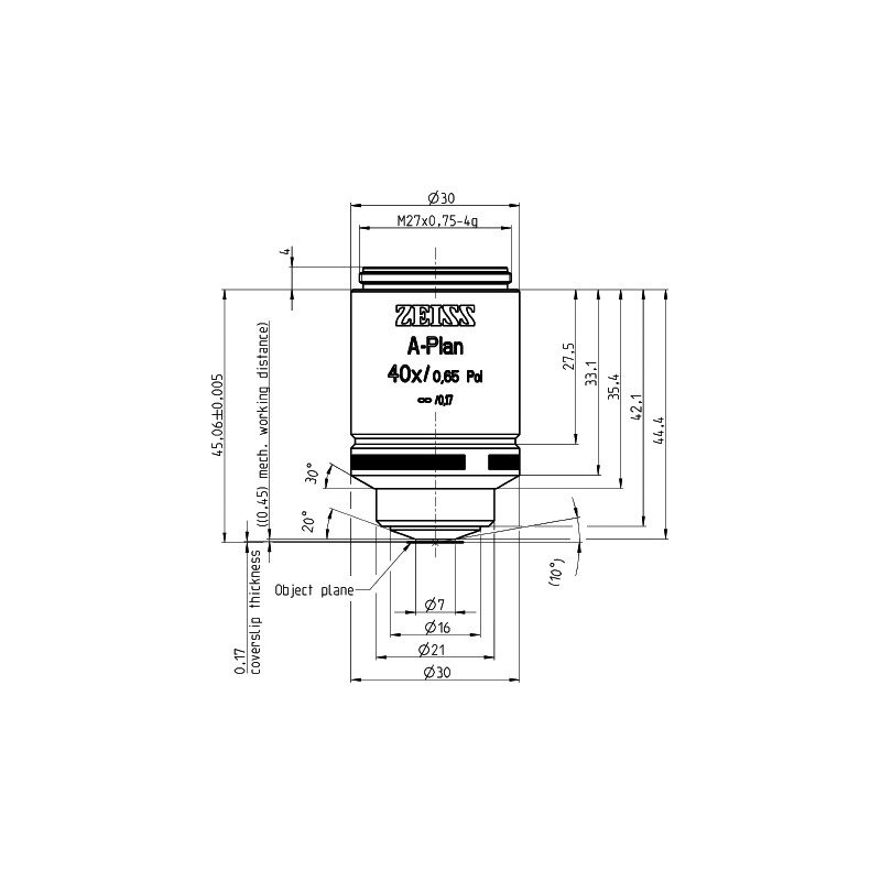 Objectif ZEISS Objektiv A-Plan 40x/0,65 Pol wd=0,45mm