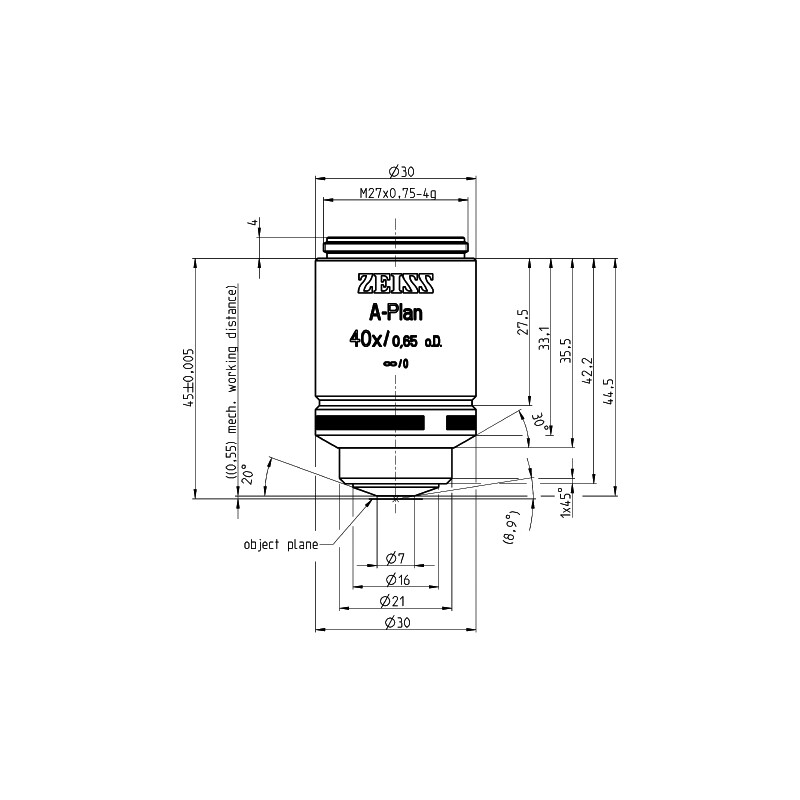 Objectif ZEISS Objektiv A-Plan 40x/0,65 D=0 wd=0,55mm