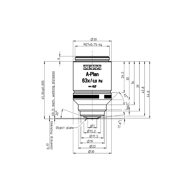 ZEISS Obiettivo Objektiv A-Plan 63x/0,8 Pol wd=0,30mm