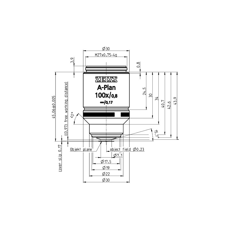 ZEISS Obiettivo Objektiv A-Plan 100x/0,8 wd=0,97mm