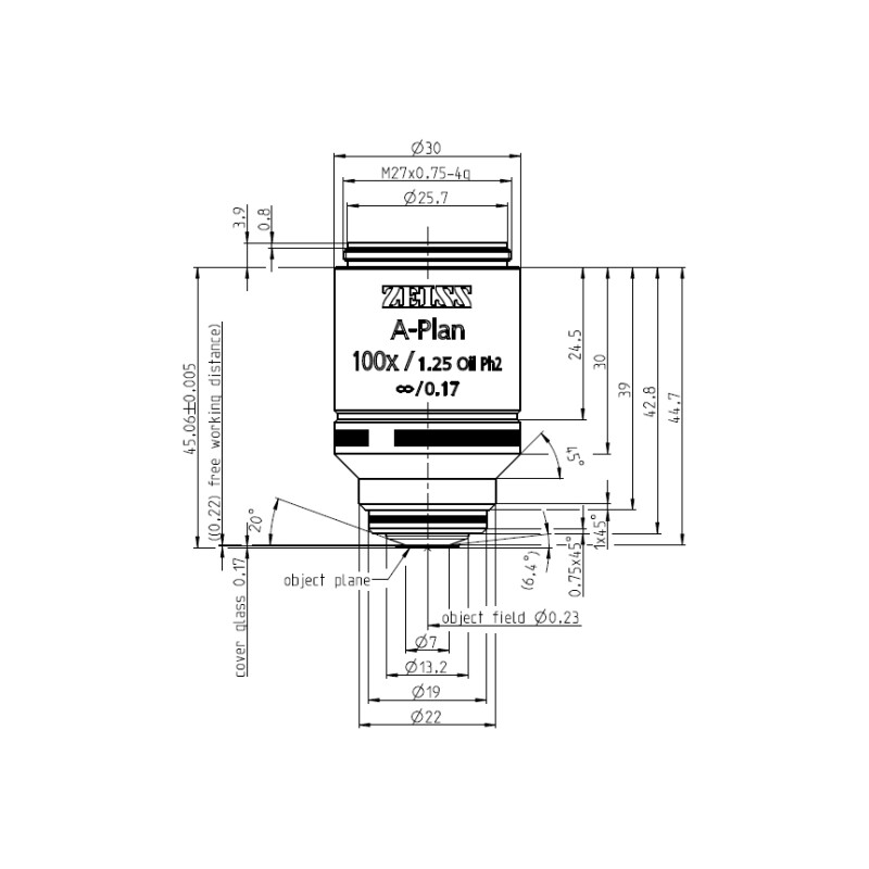 Objectif ZEISS Objektiv A-Plan 100x/1,25 Oil Ph2 wd=0,22mm