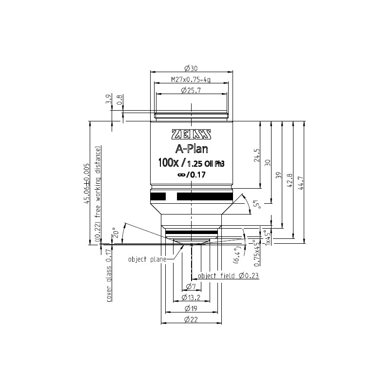 Objectif ZEISS Objektiv A-Plan 100x/1,25 Oil Ph3 wd=0,22mm