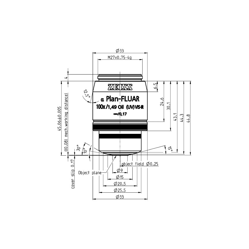 ZEISS Obiettivo Objektiv alpha Plan-Fluar 100x/1,49 Oil wd=0,08mm