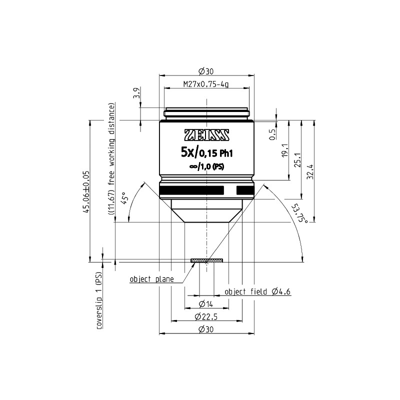 ZEISS Objective LD A-Plan 5x/0.15 Ph1 wd=11.7mm