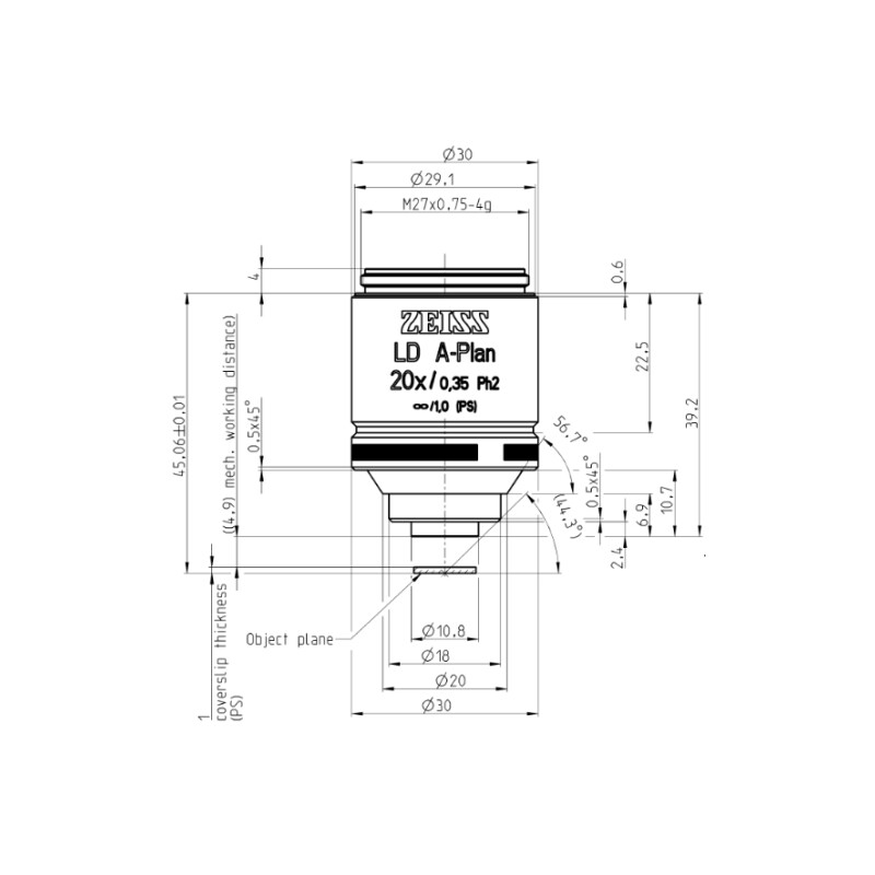 ZEISS objetivo Objektiv LD A-Plan 20x/0,35 Ph2 wd=4,9mm