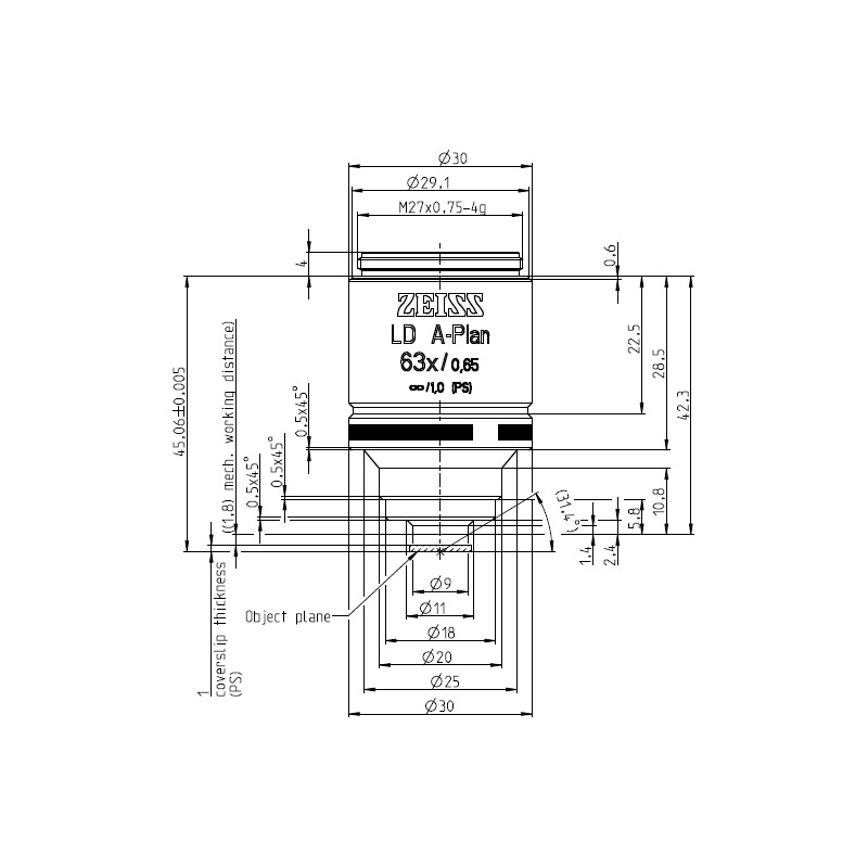 ZEISS Obiettivo Objektiv LD A-Plan 63x/0,65 wd=1,8mm