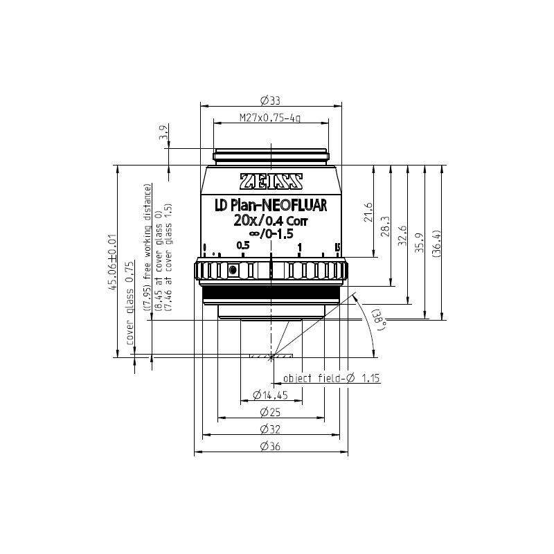 ZEISS Objectief Objektiv LD Plan-Neofluar 20x/0,4 Korr Ph1 Ph2- wd=8,4mm