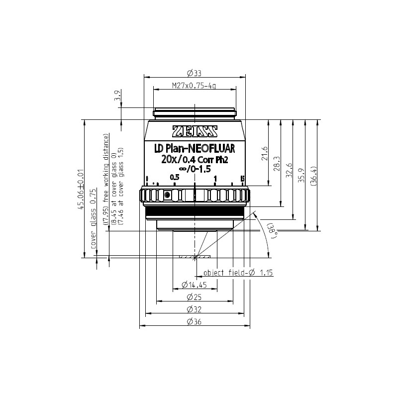 ZEISS Obiettivo Objektiv LD Plan-Neofluar 20x/0,4 Korr Ph2 wd=8,4mm