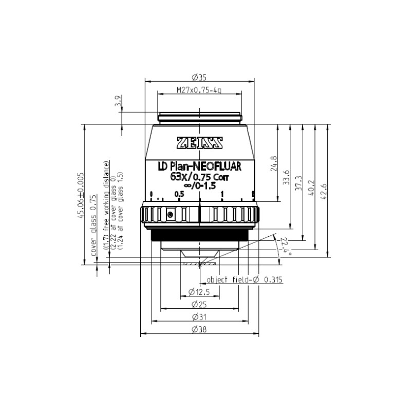 ZEISS Obiettivo Objektiv LD Plan-Neofluar 63x/0,75 Korr wd=2,2mm