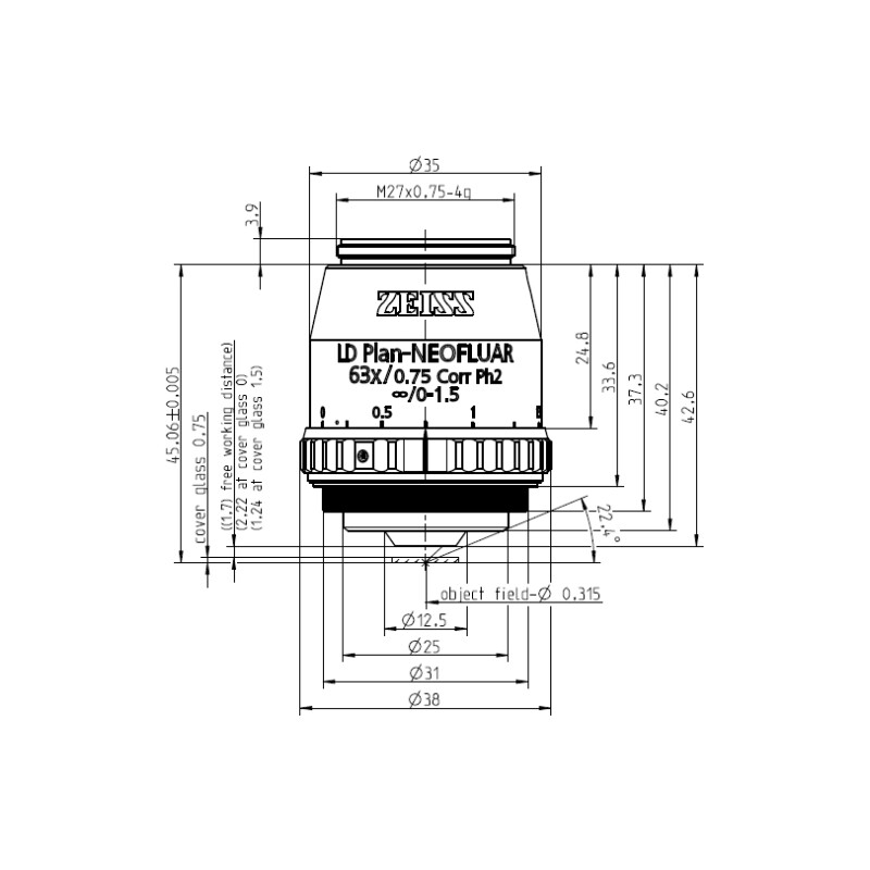 ZEISS Obiettivo Objektiv LD Plan-Neofluar 63x/0,75 Korr Ph2 wd=2,2mm