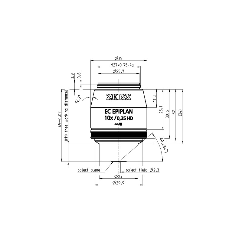 ZEISS Obiettivo Objektiv EC Epiplan 10x/0,25 HD wd=11,0mm