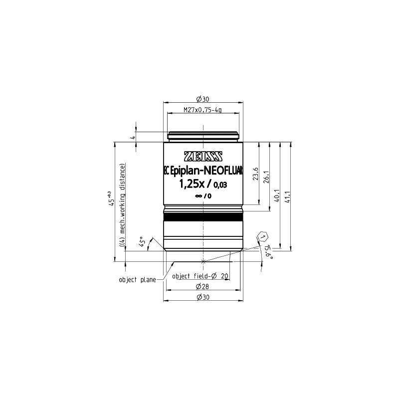 ZEISS Obiettivo Objektiv EC Epiplan-Neofluar 1,25x/0,03 wd=4,0mm