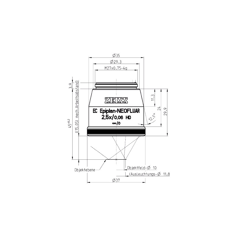 Objectif ZEISS Objektiv EC Epiplan-Neofluar 2,5x/0,06 HD wd=15,1mm