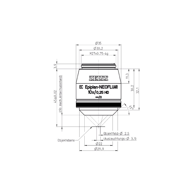 Objectif ZEISS Objektiv EC Epiplan-Neofluar 10x/0,25 HD wd=9mm