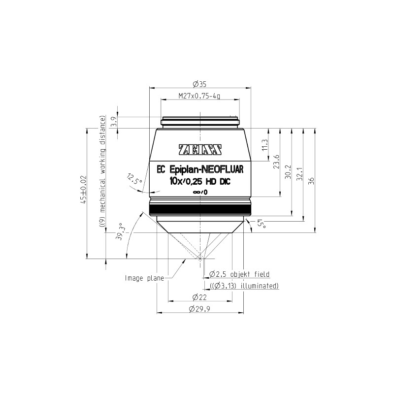 Objectif ZEISS Objektiv EC Epiplan-Neofluar 10x/0,25 HD DIC wd=9,0mm