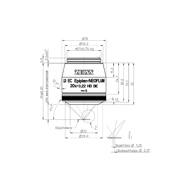 Objectif ZEISS Objektiv LD EC Epiplan-Neofluar 20x/0,22 HD DIC wd=12,0mm