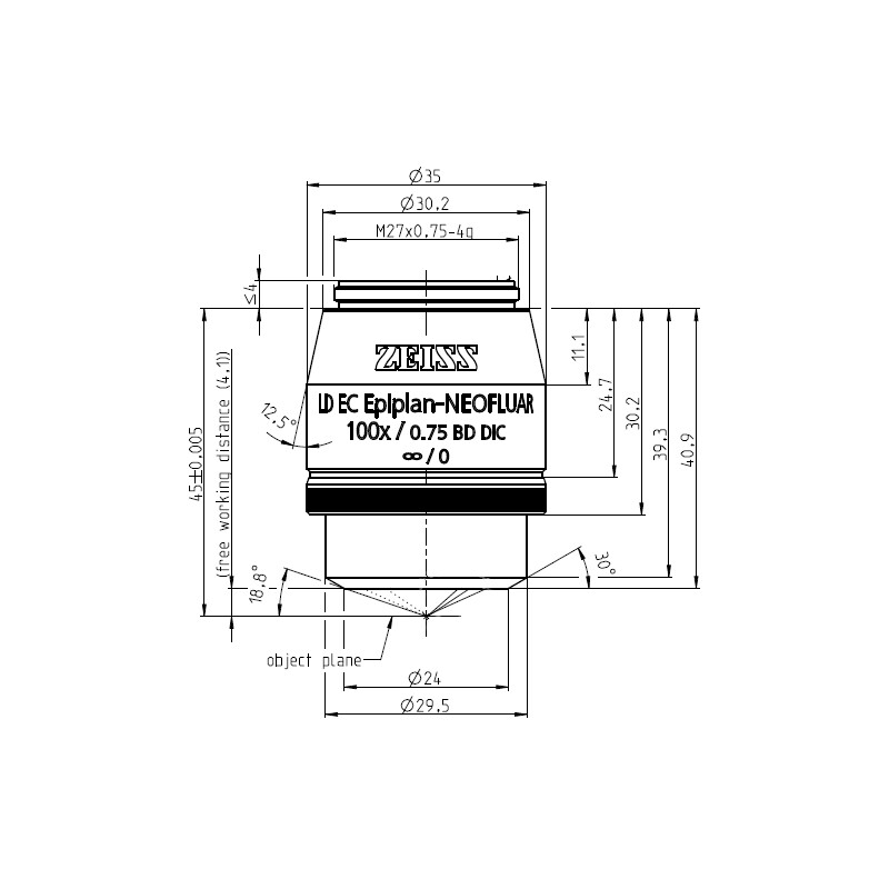 ZEISS Obiettivo Objektiv LD EC Epiplan-Neofluar 100x/0,75 HD DIC wd=4,1mm