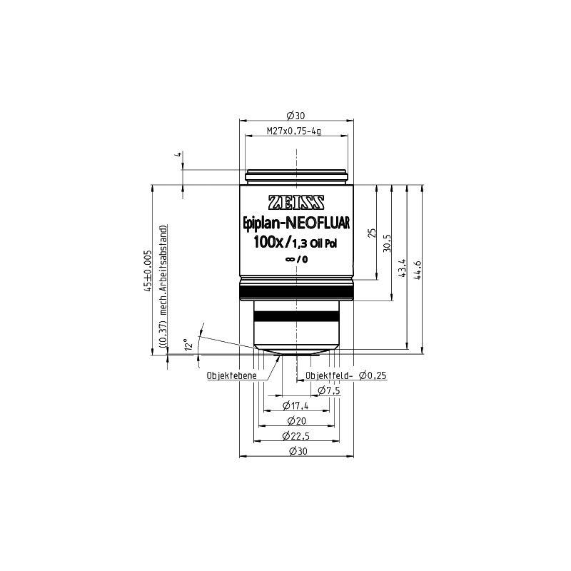 Objectif ZEISS Objektiv Epiplan-Neofluar 100x/1,3 Oil Pol wd=0,37mm