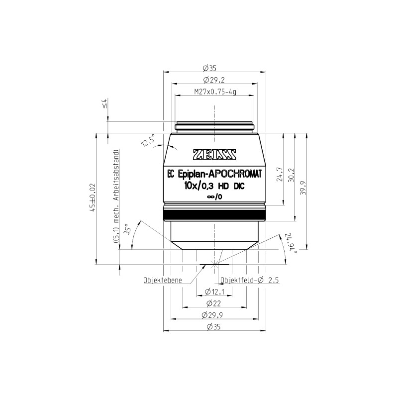 Objectif ZEISS Objektiv EC EpiPlan-Apochromat, 10x/0,3 HD DIC wd=5,0mm