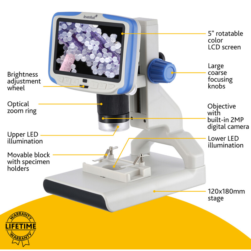 Levenhuk Microscope Rainbow DM500 2MP 1/2.9" 2.8µm 7-50x LCD CMOS Color Digital