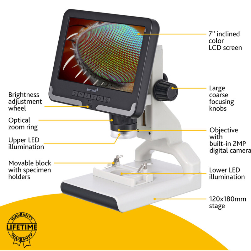 Levenhuk Microscope Rainbow DM700 2MP 1/2.9" 2.8µm 10-50x LCD CMOS Color Digital